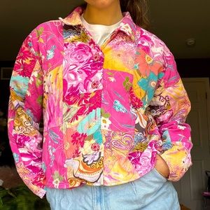 Vintage pink floral patchwork lightweight jacket🌸🧚🫶🏻